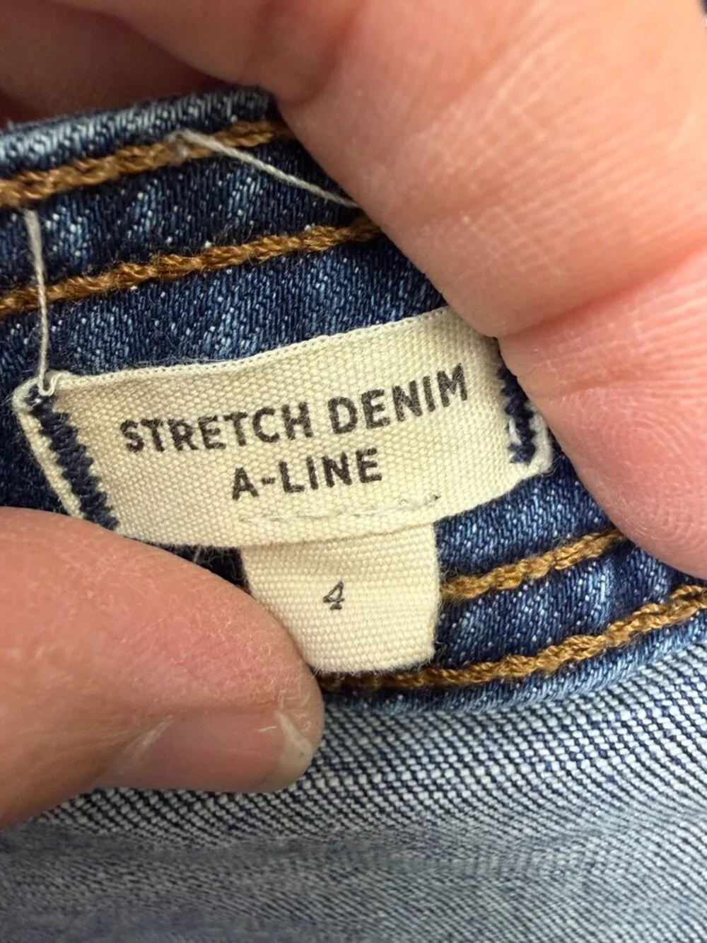 Madewell Button Front Stretch Denim A Line Mini Skirt Pockets 4